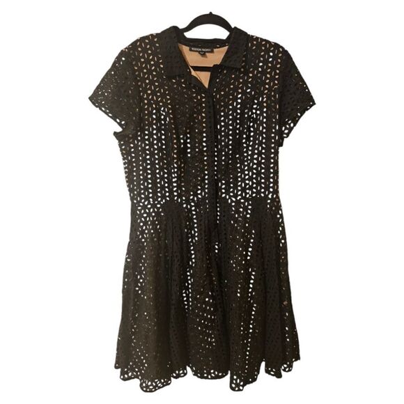 BOSTON PROPER Black Nude Eyelet Dress - Size 14 - Picture 1 of 8
